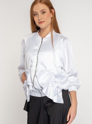 Dámska saténová bombera biela